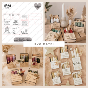 SVG Laser Datei Weihnachten Winter Kerzenbox Mitbringsel für 3 kleine Stabkerzen oder Kleinigkeiten 3mm 4mm Laserdatei SVG Datei Skandi