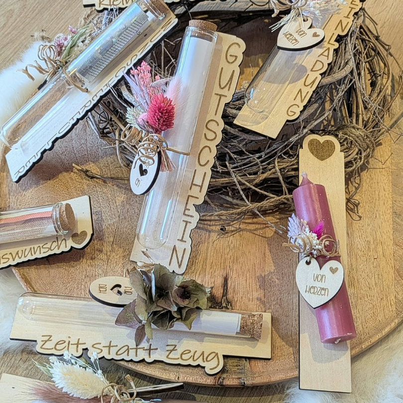 SVG Laserdatei 8 Designs Verpackung für Geld Reagenzglas Gutscheine Zeit statt Zeug Wunscherfüller inkl Anhänger SVG Datei Geburtstag – Bild 6