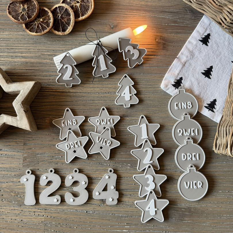 STL 3D Druck Datei Weihnachten 5 Designs Adventskranz Anhänger Zahlen Advent 3D-Datei 3D-Druck Vorlage Winter Weihnachtsdeko
