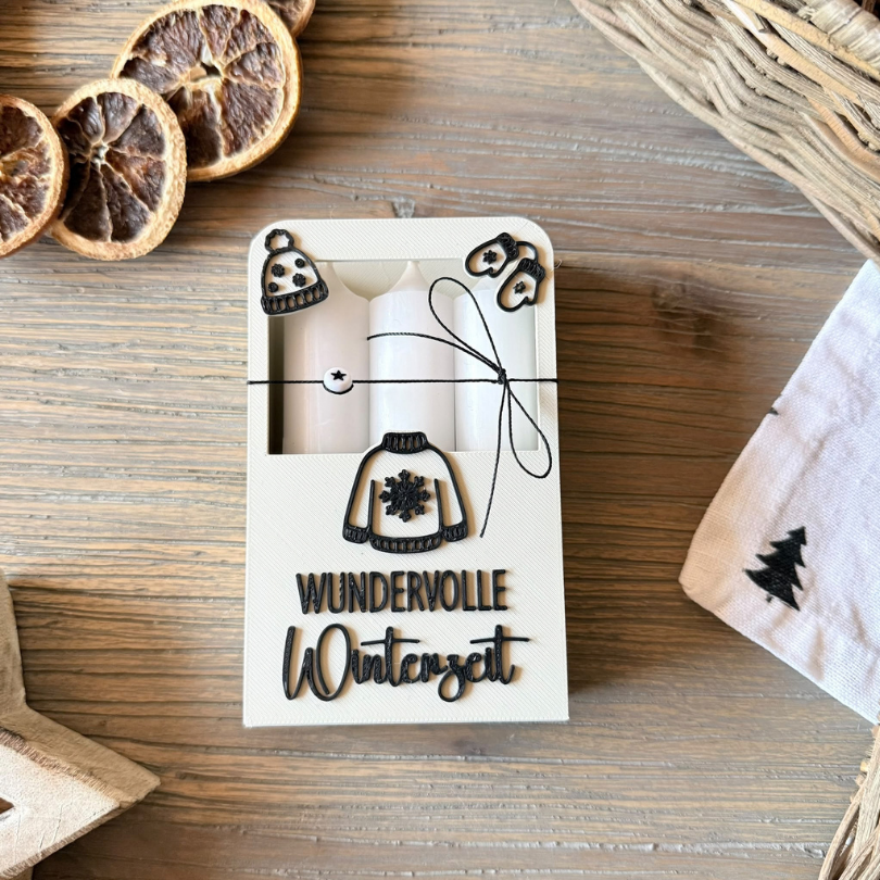 STL 3D Druck Datei Kerzenbox für 3 kurze Kerzen Kerzenverpackung Deko Weihnachten mit Deckel zum kleben 3D-Datei 3D-Vorlage personalisierbar – Bild 5
