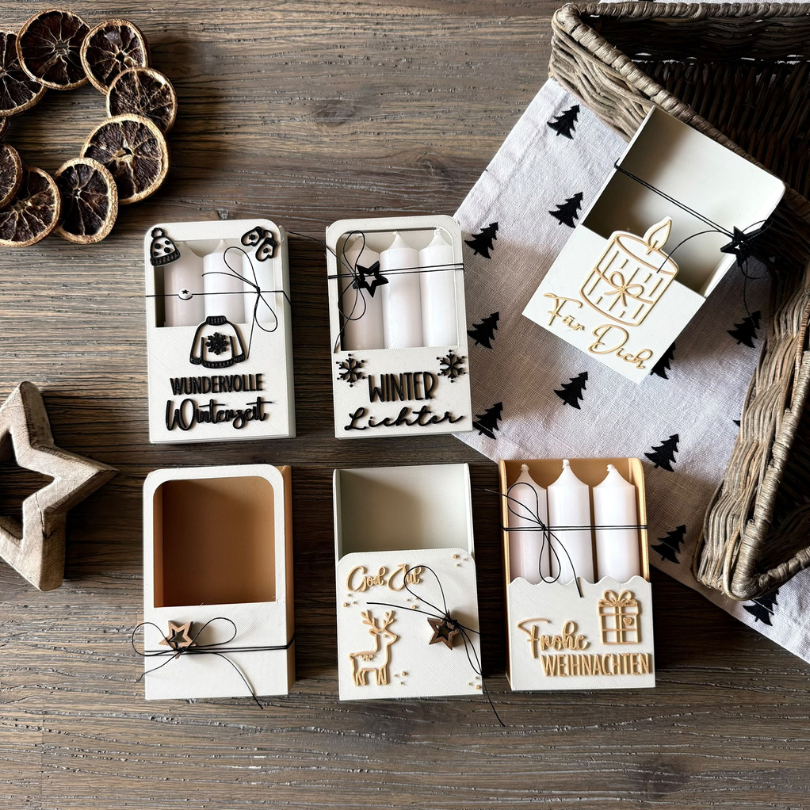 STL 3D Druck Datei Kerzenbox für 3 kurze Kerzen Kerzenverpackung Deko Weihnachten mit Deckel zum kleben 3D-Datei 3D-Vorlage personalisierbar – Bild 6