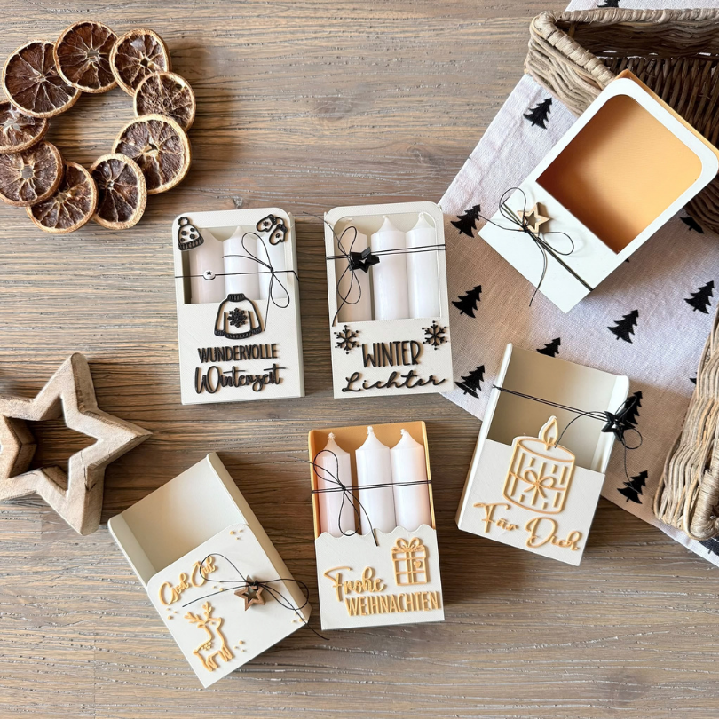 STL 3D Druck Datei Kerzenbox für 3 kurze Kerzen Kerzenverpackung Deko Weihnachten mit Deckel zum kleben 3D-Datei 3D-Vorlage personalisierbar – Bild 7