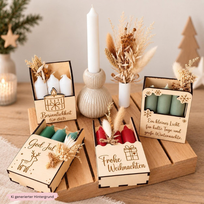 1 SVG Laser Datei Weihnachten Winter Kerzenbox Mitbringsel für 3 kleine Stabkerzen oder Kleinigkeiten 3mm 4mm Laserdatei SVG Datei Skandi – Bild 4