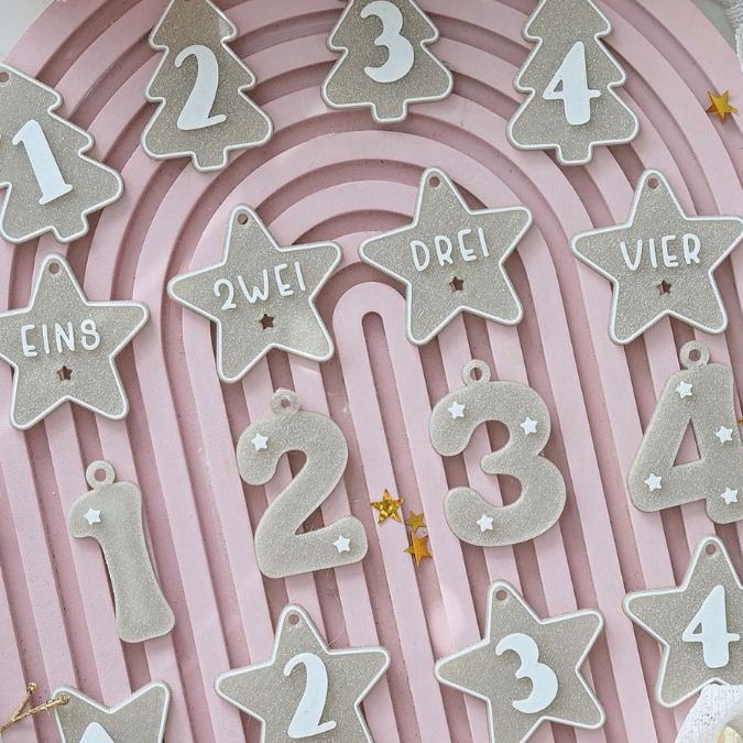 STL 3D Druck Datei Weihnachten 5 Designs Adventskranz Anhänger Zahlen Advent 3D-Datei 3D-Druck Vorlage Winter Weihnachtsdeko – Bild 5