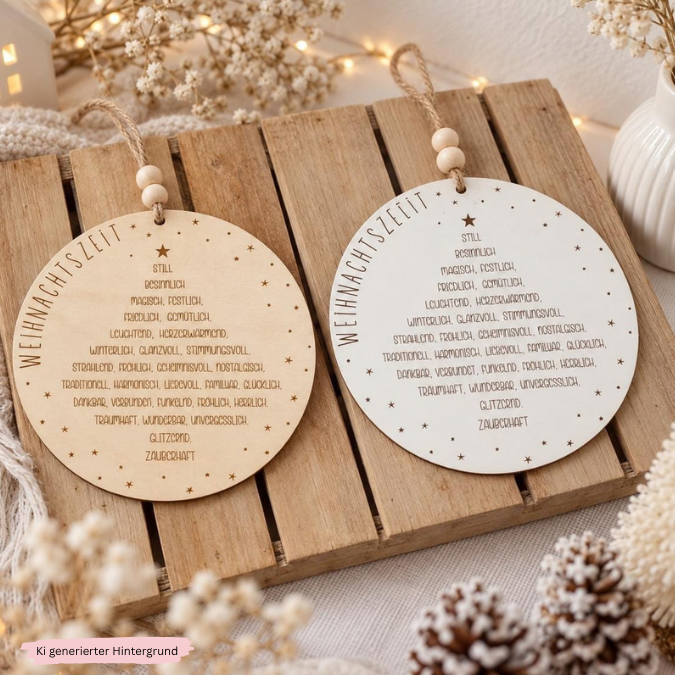SVG Laserdatei Holzscheibe Weihnachten Adjektive Bedeutung Winter Weihnachtsdeko Tannenbaum mit Anhänger Winterdeko Türkranz SVG Datei – Bild 7