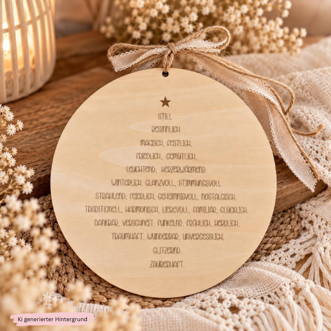 SVG Laserdatei Holzscheibe Weihnachten Adjektive Bedeutung Winter Weihnachtsdeko Tannenbaum mit Anhänger Winterdeko Türkranz SVG Datei – Bild 8