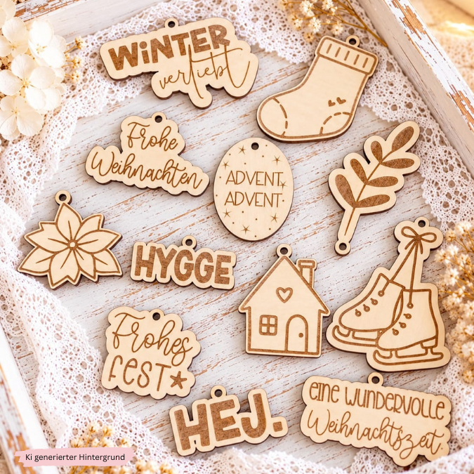 SVG Laserdatei 18 Designs Geschenkanhänger Winter Weihnachten Skandi Geschenkidee SVG Datei Geschenkverpackung Kawaii Boho cute
