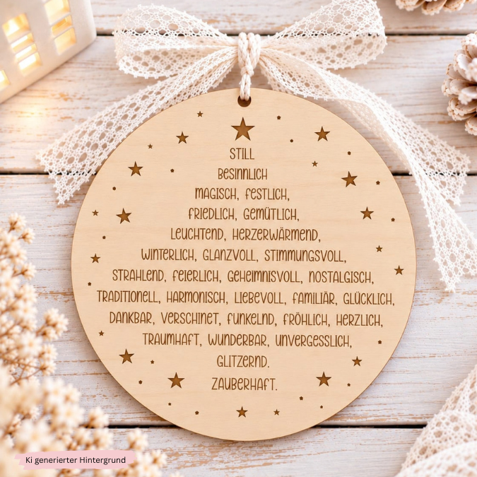 SVG Laserdatei Holzscheibe Weihnachten Adjektive Bedeutung Winter Weihnachtsdeko Tannenbaum mit Anhänger Winterdeko Türkranz SVG Datei – Bild 9