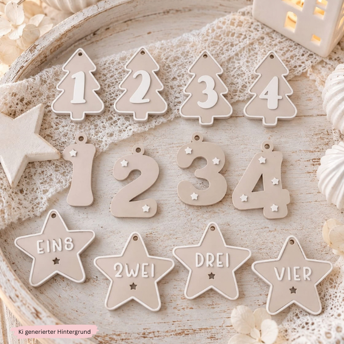 STL 3D Druck Datei Weihnachten 5 Designs Adventskranz Anhänger Zahlen Advent 3D-Datei 3D-Druck Vorlage Winter Weihnachtsdeko – Bild 3
