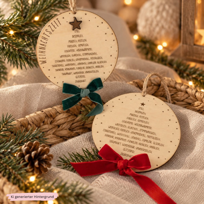 SVG Laserdatei Holzscheibe Weihnachten Adjektive Bedeutung Winter Weihnachtsdeko Tannenbaum mit Anhänger Winterdeko Türkranz SVG Datei – Bild 3