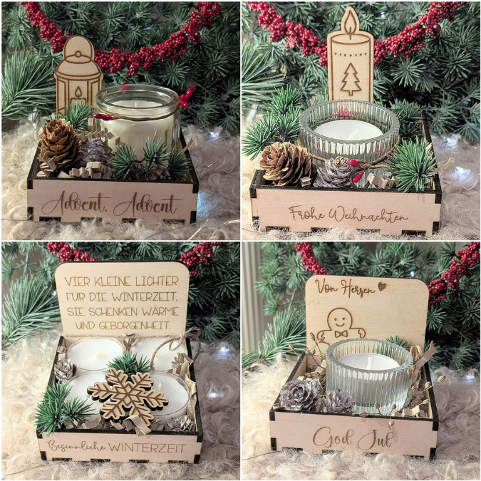 1 SVG Laser Winter Weihnachten Datei Teelichtbox Mitbringsel für Teelichter oder Kleinigkeiten 3mm 4mm Laserdatei SVG Datei Hygge skandi – Bild 4