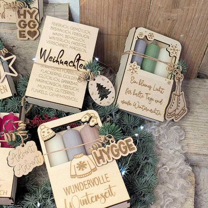 1 SVG Laser Datei Weihnachten Winter Kerzenbox Mitbringsel für 3 kleine Stabkerzen oder Kleinigkeiten 3mm 4mm Laserdatei SVG Datei Skandi – Bild 9