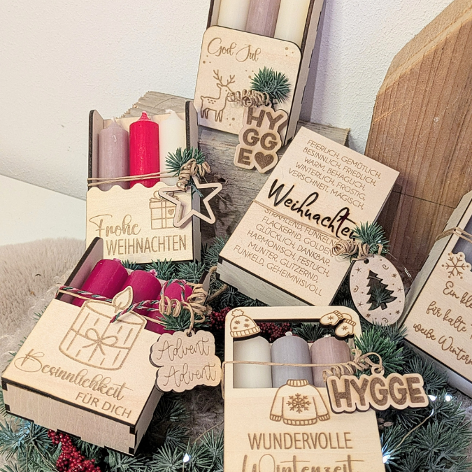 1 SVG Laser Datei Weihnachten Winter Kerzenbox Mitbringsel für 3 kleine Stabkerzen oder Kleinigkeiten 3mm 4mm Laserdatei SVG Datei Skandi – Bild 3