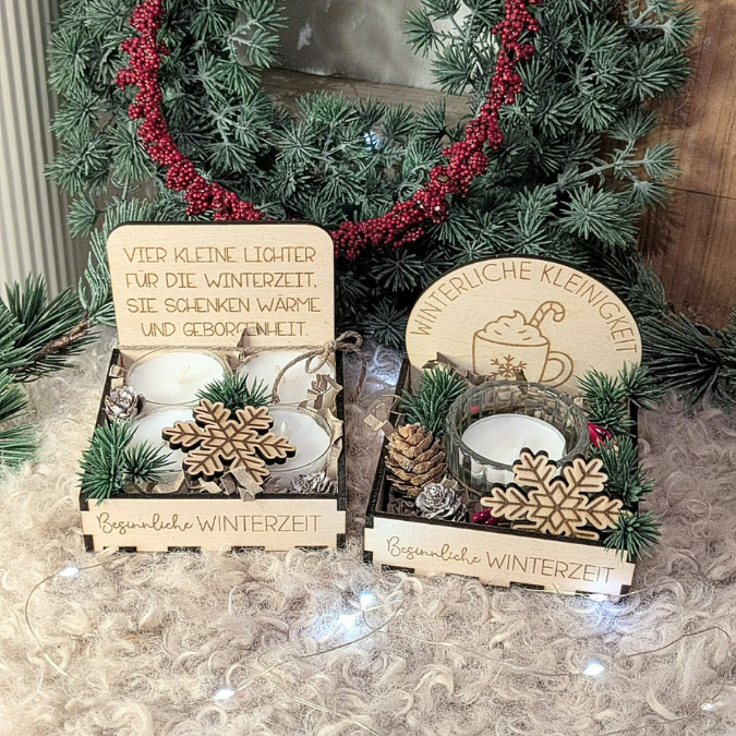 1 SVG Laser Winter Weihnachten Datei Teelichtbox Mitbringsel für Teelichter oder Kleinigkeiten 3mm 4mm Laserdatei SVG Datei Hygge skandi – Bild 16