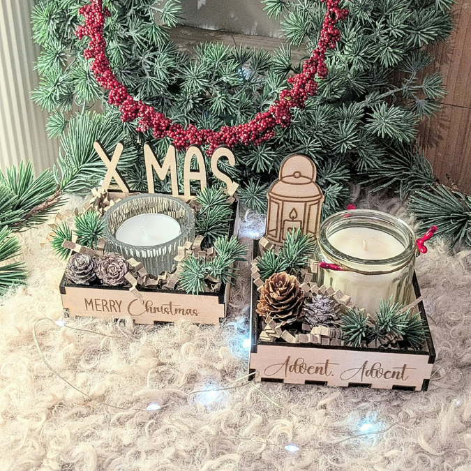1 SVG Laser Winter Weihnachten Datei Teelichtbox Mitbringsel für Teelichter oder Kleinigkeiten 3mm 4mm Laserdatei SVG Datei Hygge skandi – Bild 9
