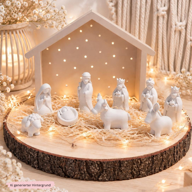 2 STL 3D Druck Datei Krippenfiguren mit verschiedenen Kulissen Krippenszene Krippe Maria und Josef Jesus 3D-Datei 3D-Druck Heilige Nacht