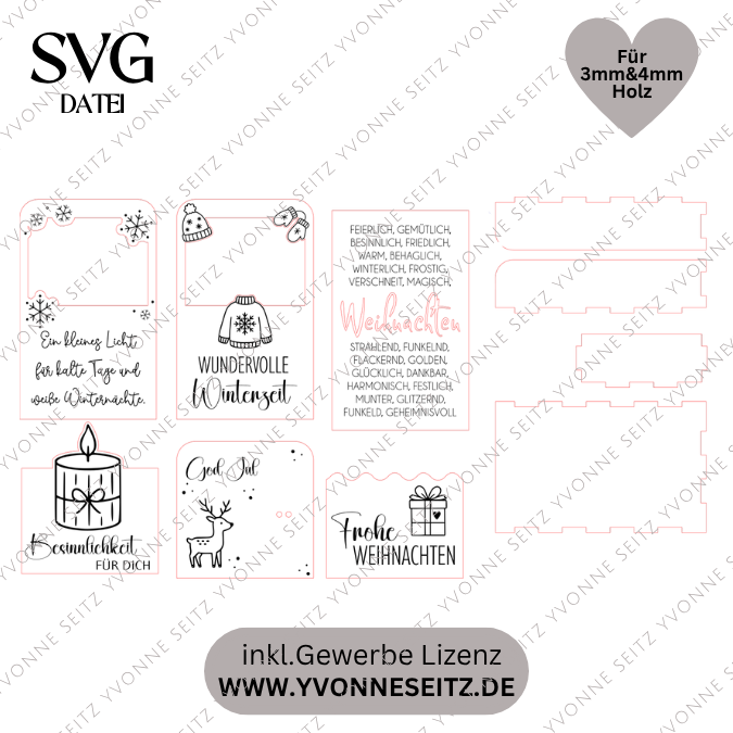 1 SVG Laser Datei Weihnachten Winter Kerzenbox Mitbringsel für 3 kleine Stabkerzen oder Kleinigkeiten 3mm 4mm Laserdatei SVG Datei Skandi – Bild 2