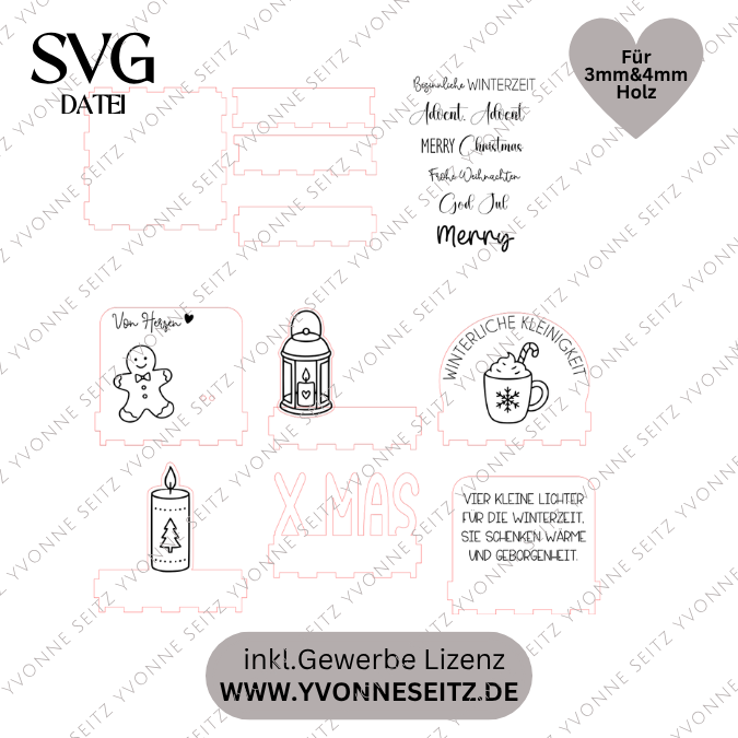 SVG Laser Winter Weihnachten Datei Teelichtbox Mitbringsel für Teelichter oder Kleinigkeiten 3mm 4mm Laserdatei SVG Datei Hygge skandi – Bild 2