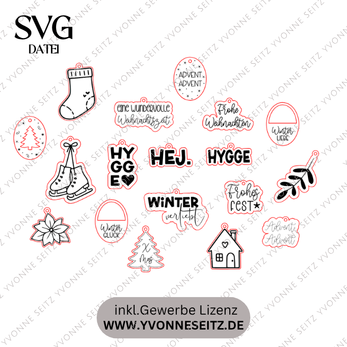 SVG Laserdatei 18 Designs Geschenkanhänger Winter Weihnachten Skandi Geschenkidee SVG Datei Geschenkverpackung Kawaii Boho cute – Bild 2