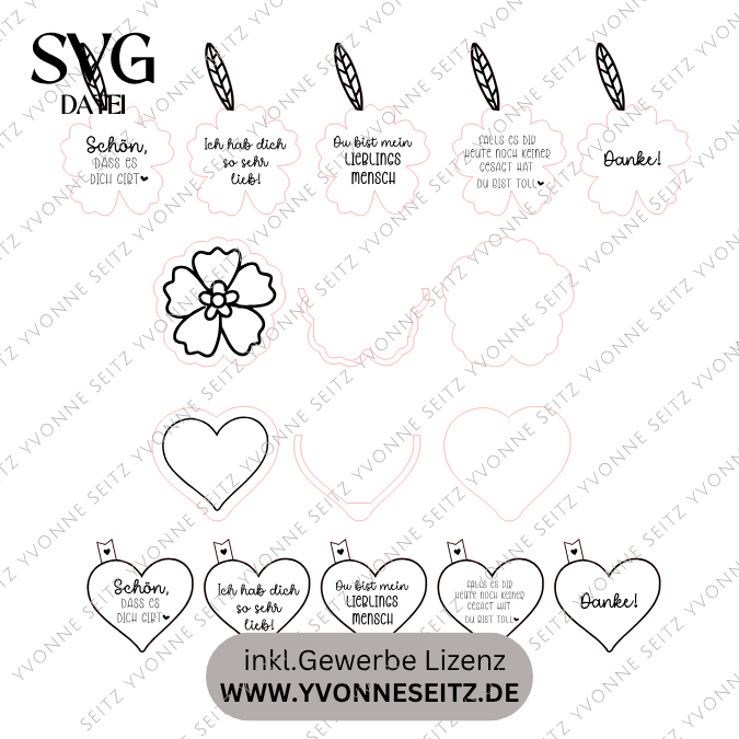 SVG Laserdatei Mini Botschaft zum einschieben Herz oder Blume Geschenkidee einfach so SVG Datei Geburtstag Kleinigkeit Mitbringsel Danke – Bild 2