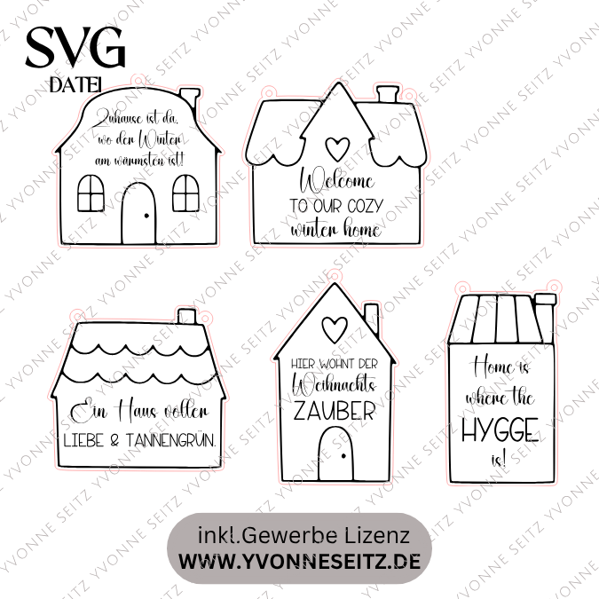 5er Set SVG Laser Datei Skandi Weihnachtshäuschen Weihnachten Winter Hygge home Hej Skandinavisch Häuschenliebe Häuser Laserdatei – Bild 2