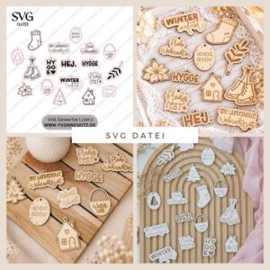 SVG Laserdatei 18 Designs Geschenkanhänger Winter Weihnachten Skandi Geschenkidee SVG Datei Geschenkverpackung Kawaii Boho cute