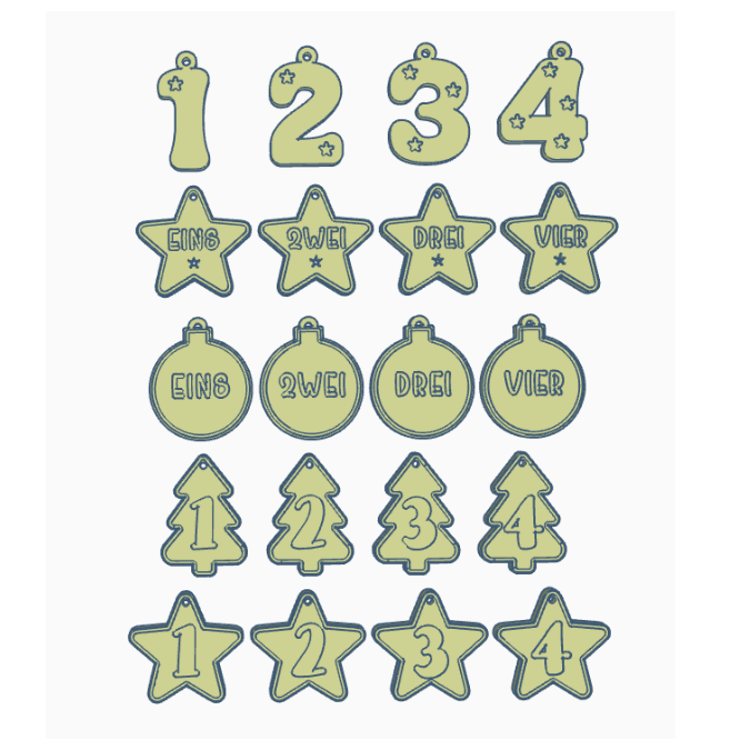 STL 3D Druck Datei Weihnachten 5 Designs Adventskranz Anhänger Zahlen Advent 3D-Datei 3D-Druck Vorlage Winter Weihnachtsdeko – Bild 2