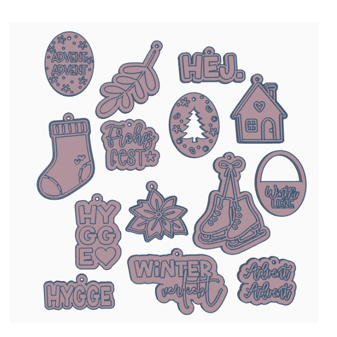 2 STL 3D Druck Datei 14 Designs Weihnachts Geschenkanhänger Winter Weihnachten 3D-Druck Skandi Deko Kawaii Boho cute – Bild 2