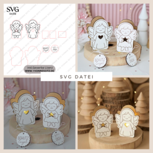 1 SVG Laserdatei 2 Designs Mini Engel zum füllen mit Blumen Geld oder Ballonlicht Lichtengel Schutzengel Muttertag Weihnachten SVG-Datei