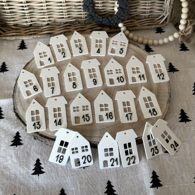 3 STL 3D Druck Datei Adventskalender Zahlen Häuschen Skandi 1-24 Advent 3D-Datei 3D-Druck Vorlage Winter Weihnachtsdeko