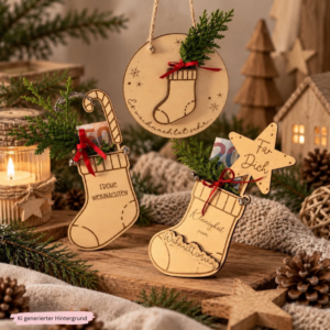 1 SVG Laser Datei Weihnachten Socke zum füllen mit Geld, Gutscheinen, Wünschen personalisierbar Winter Hygge home Laserdatei Weihnachtssocke