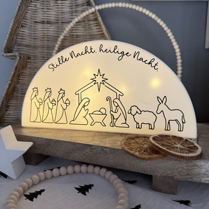 1 STL 3D Druck Datei Krippe zum beleuchten Weihnachten für Lichterkette Aufsteller Lichtkrippe 3D-Datei Heilige Nacht mit Deckel zum kleben