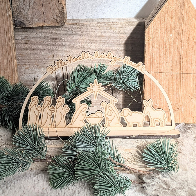 3mm und 4mm XXL Krippe Teller für Krippe Dekoteller Ständer mit 2 Ständern für 4 Teelichter SVG Laser Datei Weihnachten Heilige Nacht – Bild 8