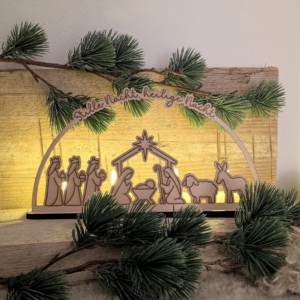 3mm und 4mm XXL Krippe Teller für Krippe Dekoteller Ständer mit 2 Ständern für 4 Teelichter SVG Laser Datei Weihnachten Heilige Nacht