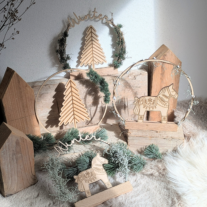 SVG Laser Datei Winter 6 Designs Dalapferd Klötzchen Datei Winterdeko Hygge Home Skandi Klötzchenbogen Laserdatei SVG Datei Dala – Bild 3