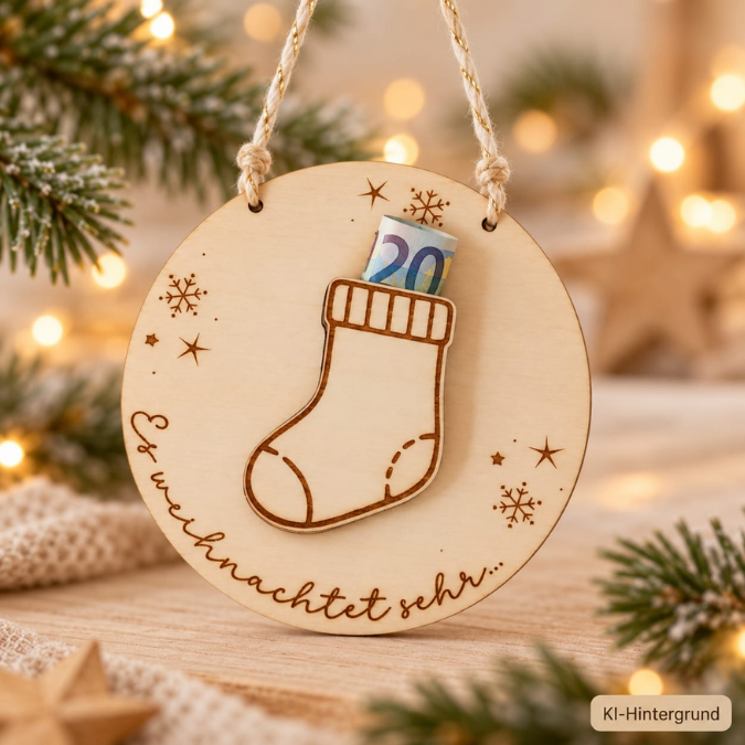 1 SVG Laser Datei Weihnachten Socke zum füllen mit Geld, Gutscheinen, Wünschen personalisierbar Winter Hygge home Laserdatei Weihnachtssocke – Bild 6