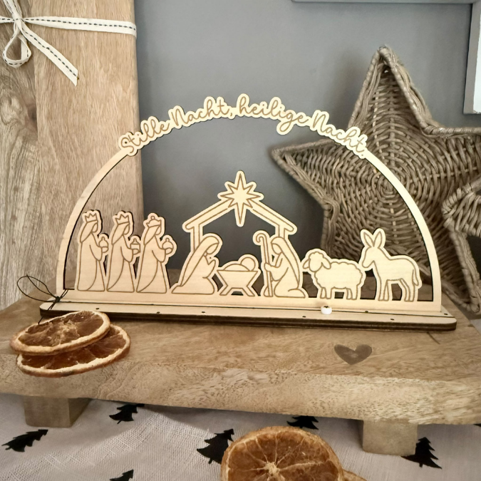 3mm und 4mm XXL Krippe Teller für Krippe Dekoteller Ständer mit 2 Ständern für 4 Teelichter SVG Laser Datei Weihnachten Heilige Nacht – Bild 3