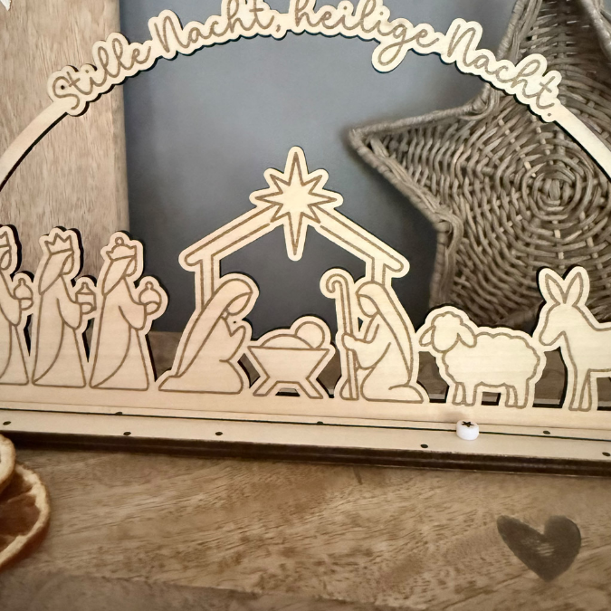 3mm und 4mm XXL Krippe Teller für Krippe Dekoteller Ständer mit 2 Ständern für 4 Teelichter SVG Laser Datei Weihnachten Heilige Nacht – Bild 9