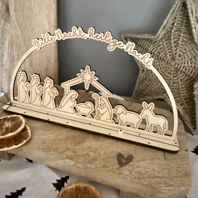 3mm und 4mm XXL Krippe Teller für Krippe Dekoteller Ständer mit 2 Ständern für 4 Teelichter SVG Laser Datei Weihnachten Heilige Nacht – Bild 10