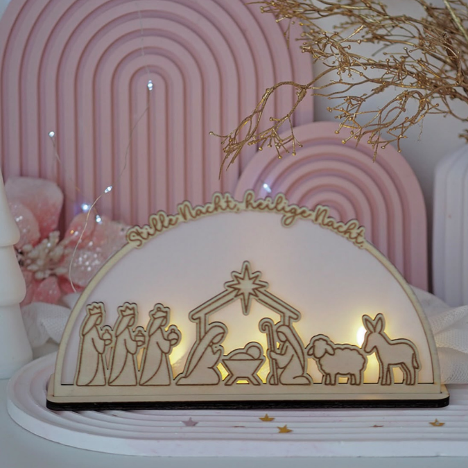 3mm und 4mm XXL Krippe Teller für Krippe Dekoteller Ständer mit 2 Ständern für 4 Teelichter SVG Laser Datei Weihnachten Heilige Nacht – Bild 11
