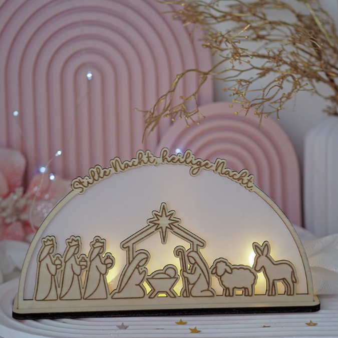 3mm und 4mm XXL Krippe Teller für Krippe Dekoteller Ständer mit 2 Ständern für 4 Teelichter SVG Laser Datei Weihnachten Heilige Nacht – Bild 6