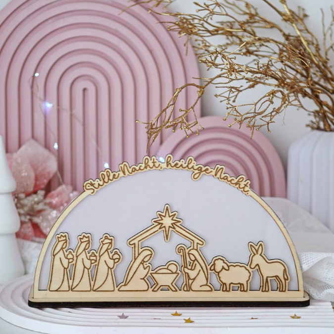 3mm und 4mm XXL Krippe Teller für Krippe Dekoteller Ständer mit 2 Ständern für 4 Teelichter SVG Laser Datei Weihnachten Heilige Nacht – Bild 7