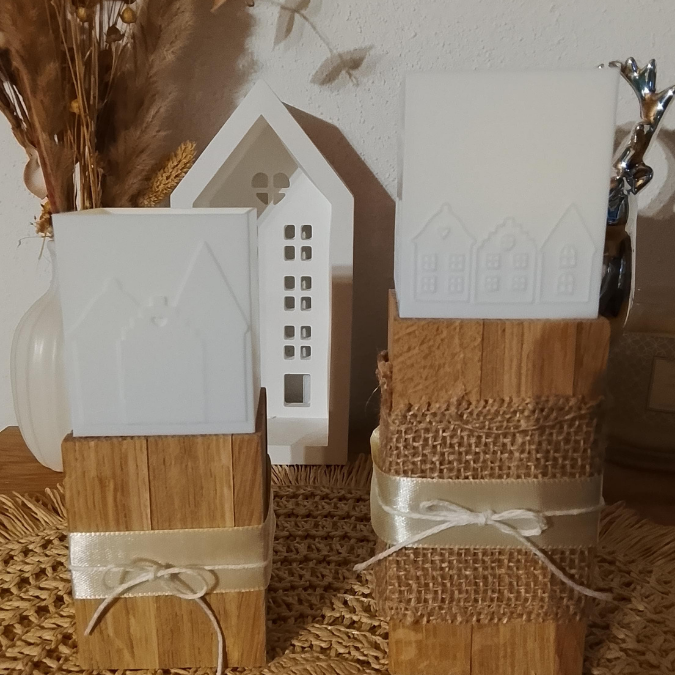 1 3D Druck Datei STL 4er Set Häuser Windlicht für LED Tee Lichter eckig SKALIERBAR anpassbar Home Herbst Winter Weihnachten Klötzchenwindlicht – Bild 11