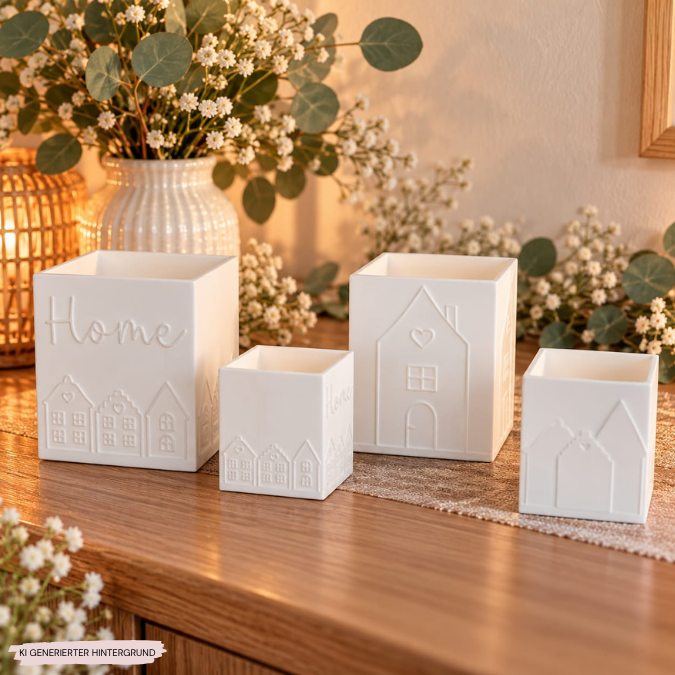 1 3D Druck Datei STL 4er Set Häuser Windlicht für LED Tee Lichter eckig SKALIERBAR anpassbar Home Herbst Winter Weihnachten Klötzchenwindlicht – Bild 12