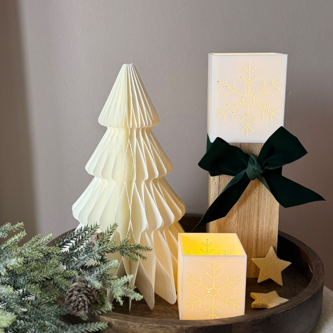 3D Druck Datei STL Windlicht für LED Lichter eckig SKALIERBAR Schneeflocke Winter Weihnachten Klötzchenwindlicht – Bild 3