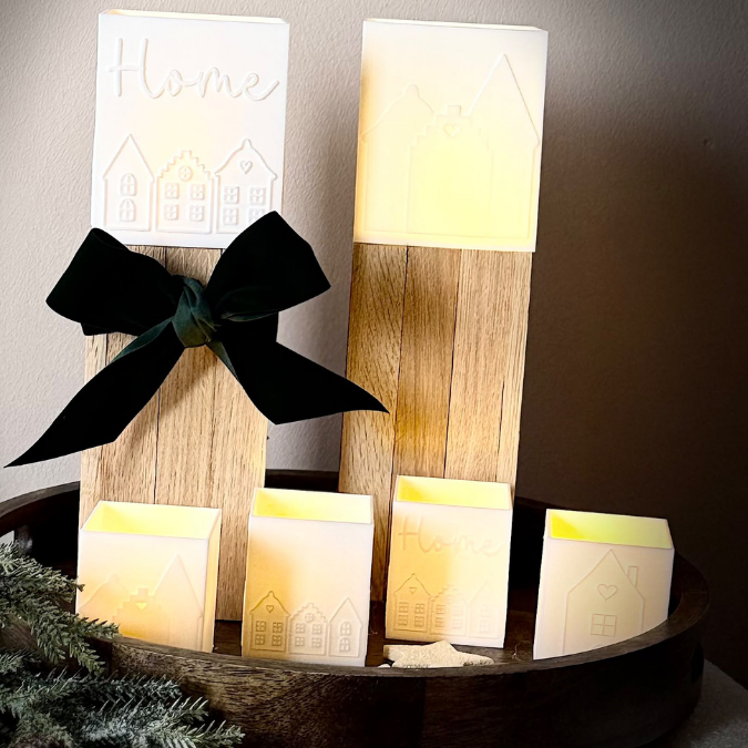 1 3D Druck Datei STL 4er Set Häuser Windlicht für LED Tee Lichter eckig SKALIERBAR anpassbar Home Herbst Winter Weihnachten Klötzchenwindlicht – Bild 13
