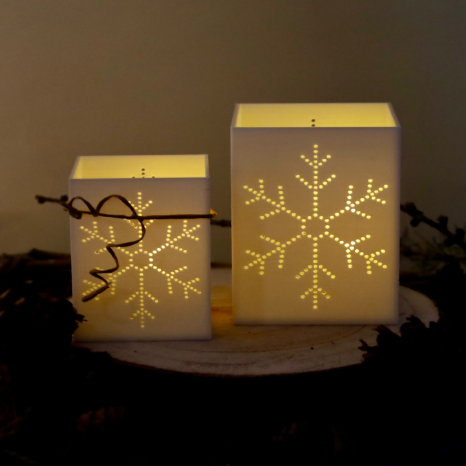 3D Druck Datei STL Windlicht für LED Lichter eckig SKALIERBAR Schneeflocke Winter Weihnachten Klötzchenwindlicht – Bild 5