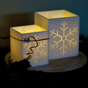 3D Druck Datei STL Windlicht f&uuml;r LED Lichter eckig SKALIERBAR Schneeflocke Winter Weihnachten Kl&ouml;tzchenwindlicht