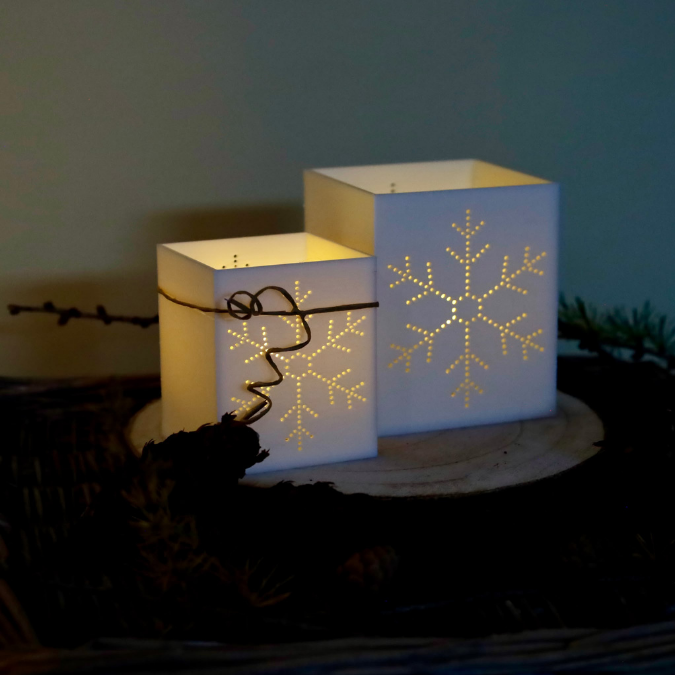 3D Druck Datei STL Windlicht für LED Lichter eckig SKALIERBAR Schneeflocke Winter Weihnachten Klötzchenwindlicht – Bild 6