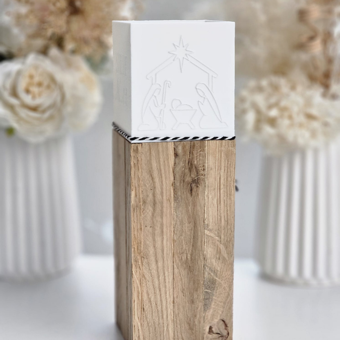 3D Druck Datei STL Windlicht für LED Lichter eckig SKALIERBAR Krippe Krippenszene stille Nacht heilige Nacht Weihnachten Klötzchenwindlicht – Bild 8
